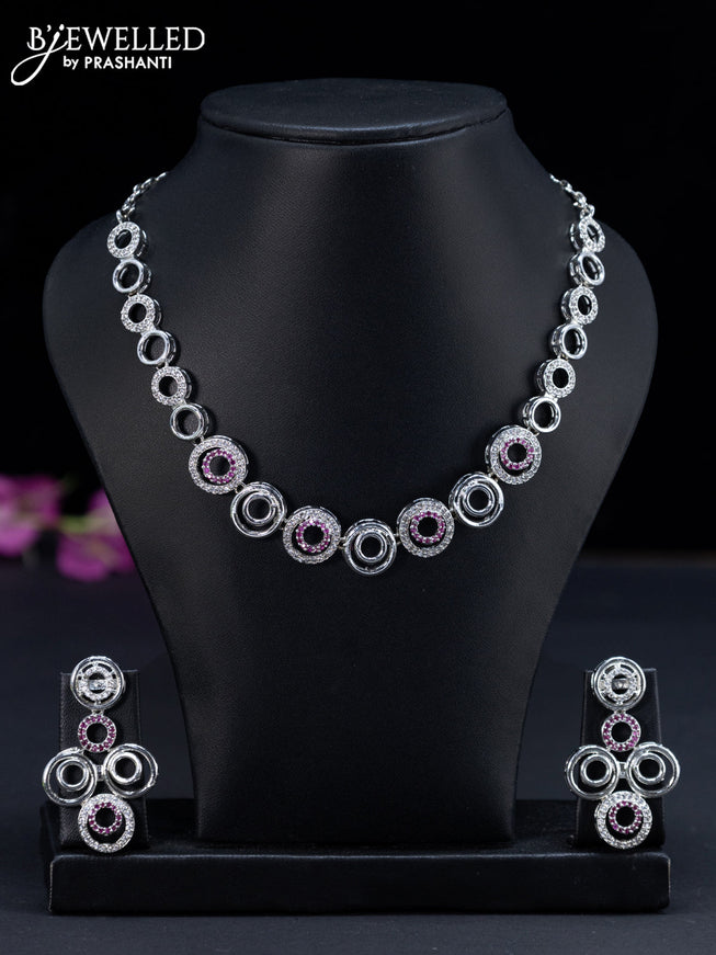 Zircon necklace with pink kemp and cz stones