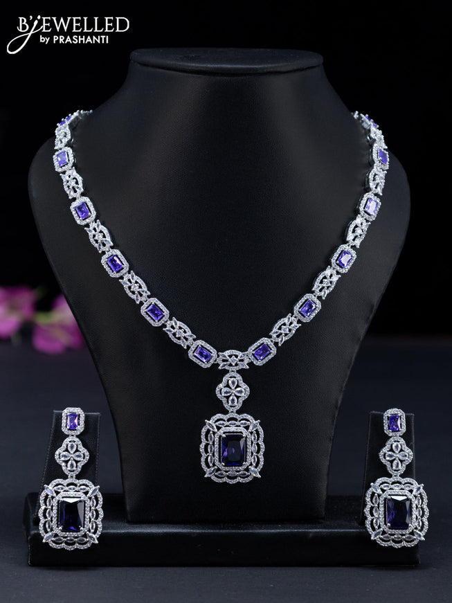Zircon necklace floral design with purple and cz stones