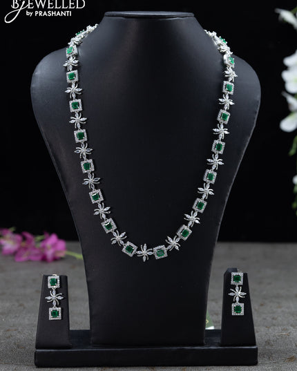 Zircon haaram floral design with emerald and cz stones