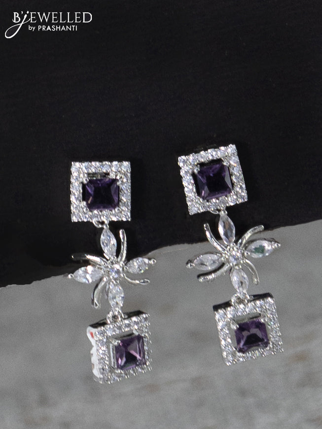 Zircon haaram floral design with purple and cz stones