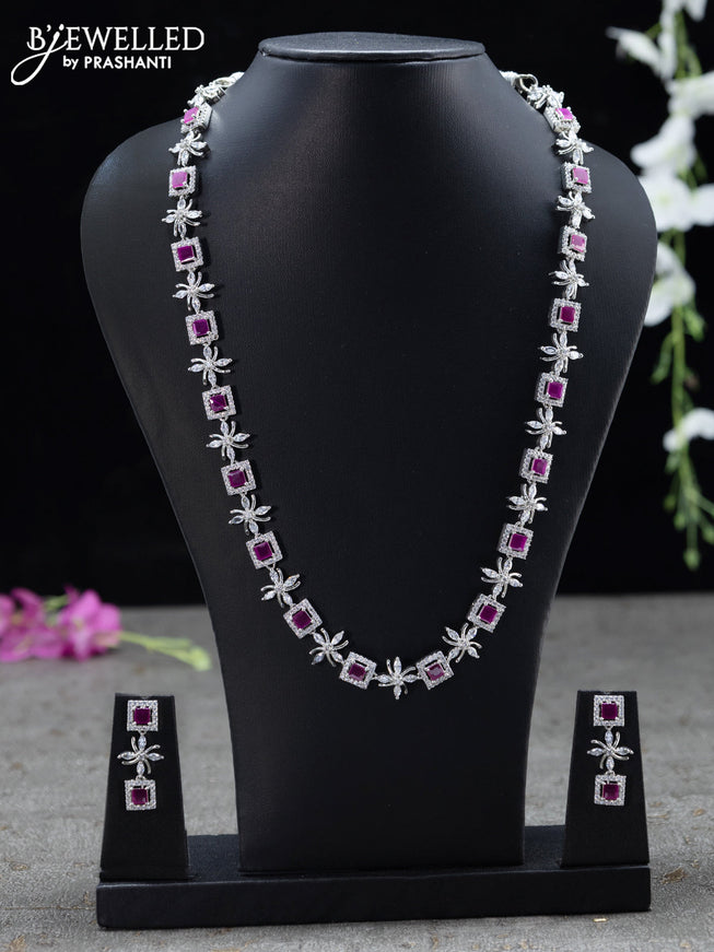 Zircon haaram floral design with ruby and cz stones