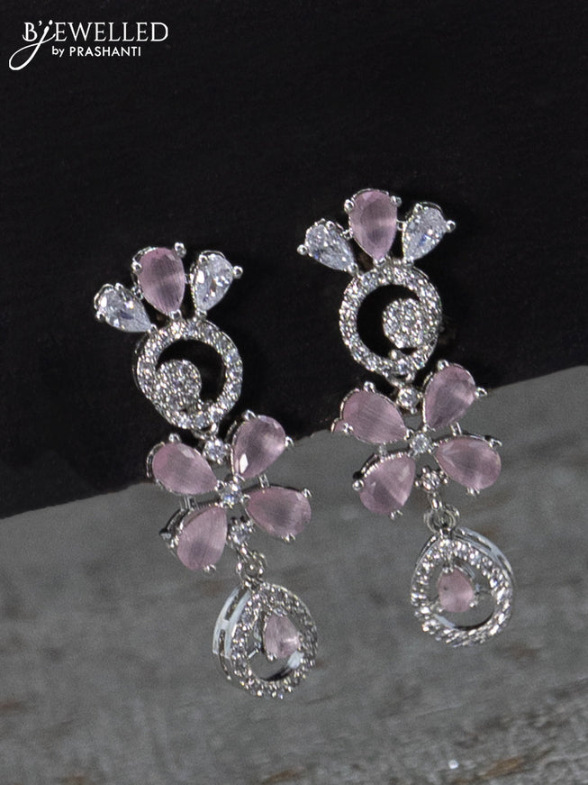 Zircon haaram floral design with baby pink and cz stones