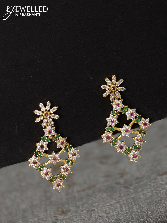 Antique earrings floral design with kemp and cz stone