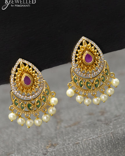 Antique earrings with kemp & cz stone and pearl hangings