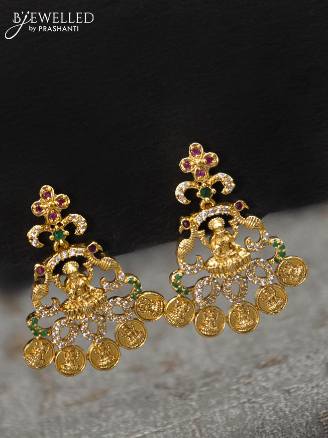 Antique earrings lakshmi design with kemp and cz stone