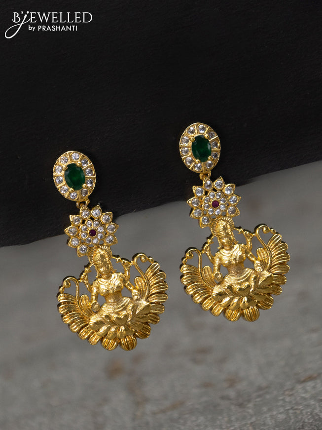 Antique earrings lakshmi design with kemp and cz stone