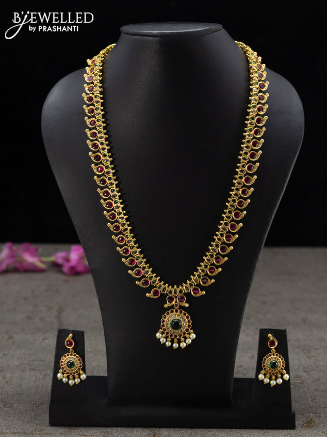 Antique haaram manga pattern with kemp & cz stones and pearl hangings