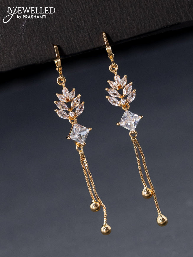 Rose gold hanging type earrings leaf design with cz stones