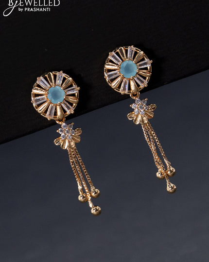 Rose gold earrings with ice blue & cz stones and hangings