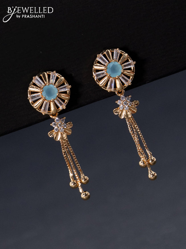 Rose gold earrings with ice blue & cz stones and hangings