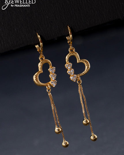 Rose gold hanging type earrings heart shape design with cz stones