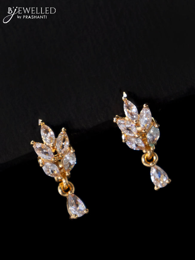 Rose gold hanging type earrings with cz stones