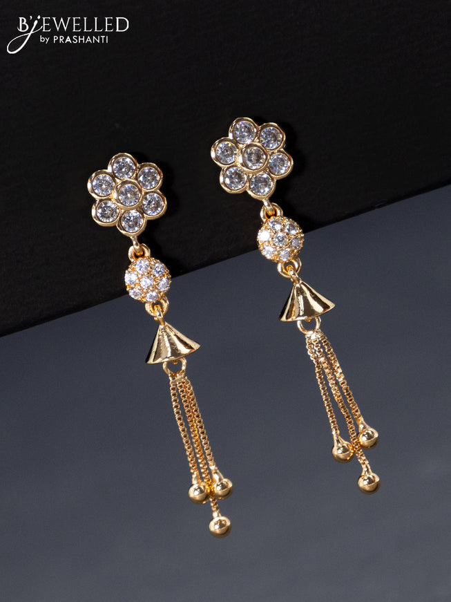 Rose gold earrings floral design with cz stones and hangings