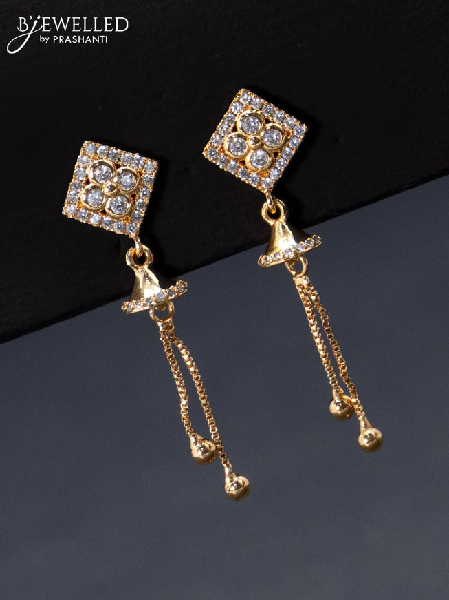 Rose gold earrings geometric design with cz stones and hangings