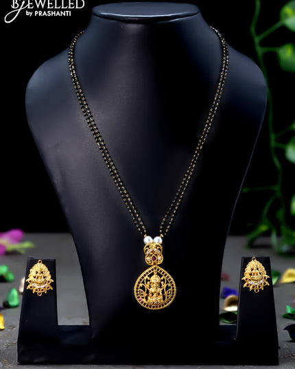 Mangalsutra double layer with pink kemp & cz stone and lakshmi design pendant