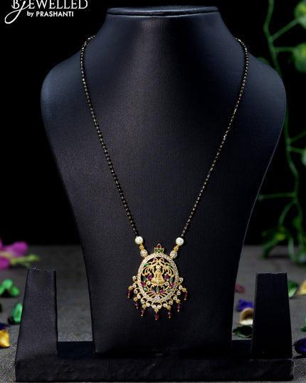 Mangalsutra with kemp & cz stone and lakshmi design pendant