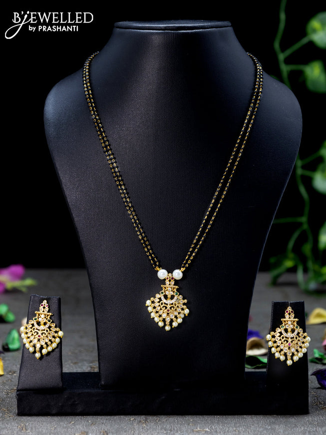 Mangalsutra double layer with kemp & cz stone and pearl hangings