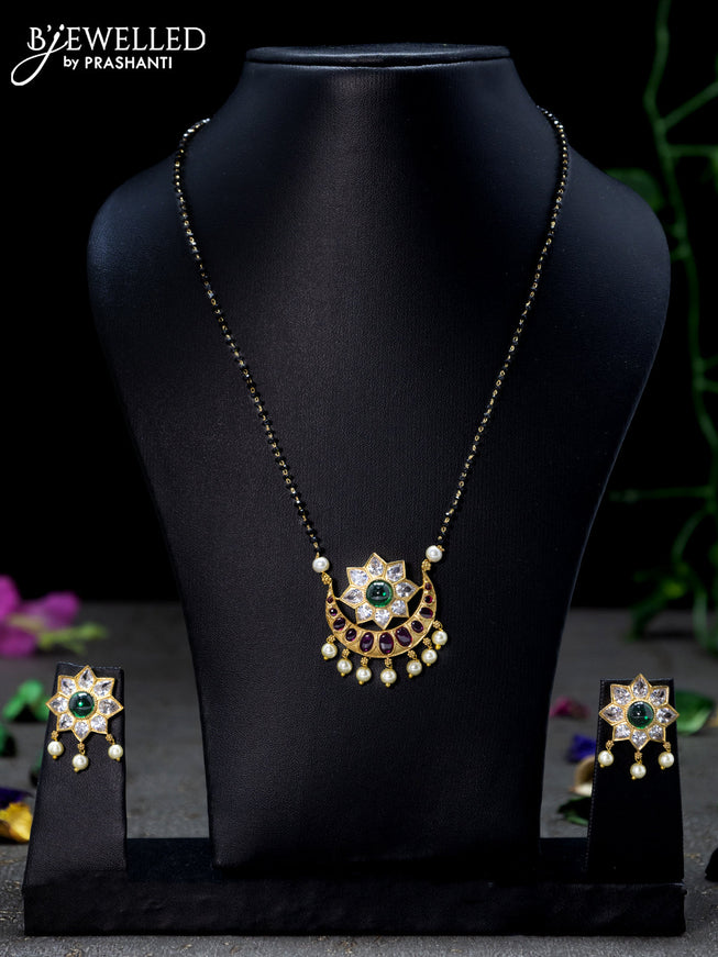 Mangalsutra kemp and cz stone with chandbali pendant & pearl hangings