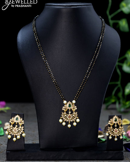 Mangalsutra double layer with kemp and cz stone & pearl hangings