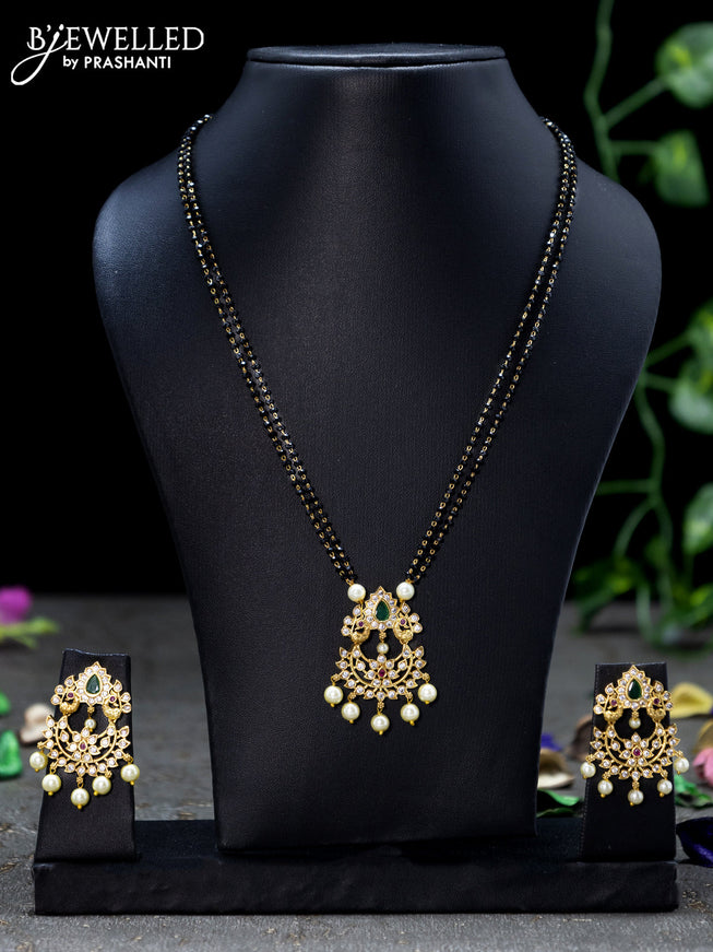 Mangalsutra double layer with kemp and cz stone & pearl hangings