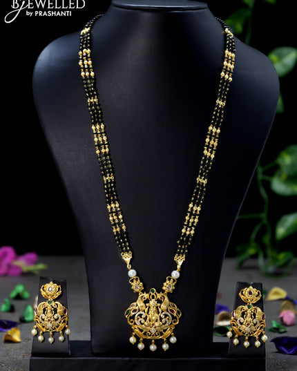 Mangalsutra with kemp & cz stone and lakshmi design pendant