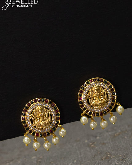 Antique choker lakshmi design with kemp & cz stones and pearl hangings