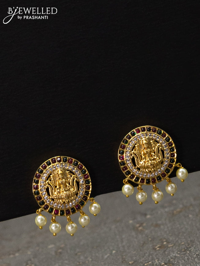 Antique choker lakshmi design with kemp & cz stones and pearl hangings