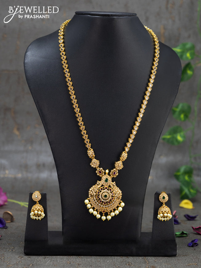 Antique haaram with kemp & cz stone and pearl hangings