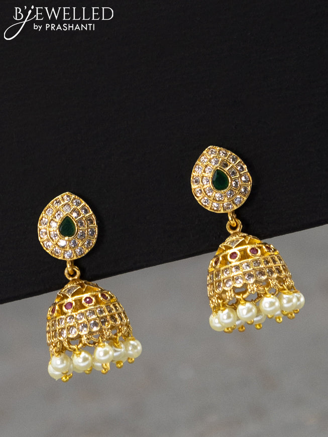 Antique haaram with kemp & cz stone and pearl hangings