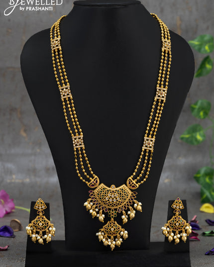Antique haaram with kemp & cz stone and golden beads hangings