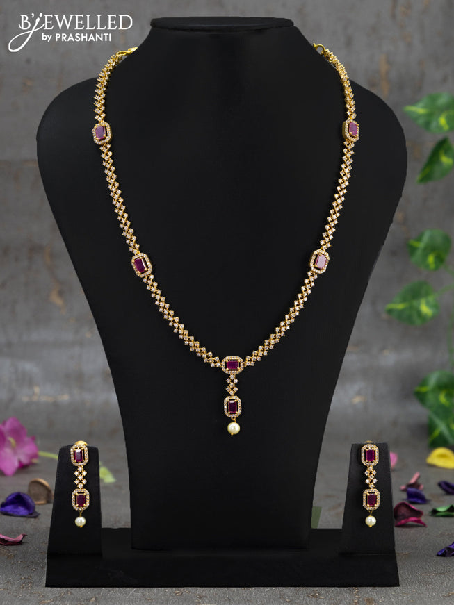 Antique haaram with pink kemp & cz stone and pearl hangings