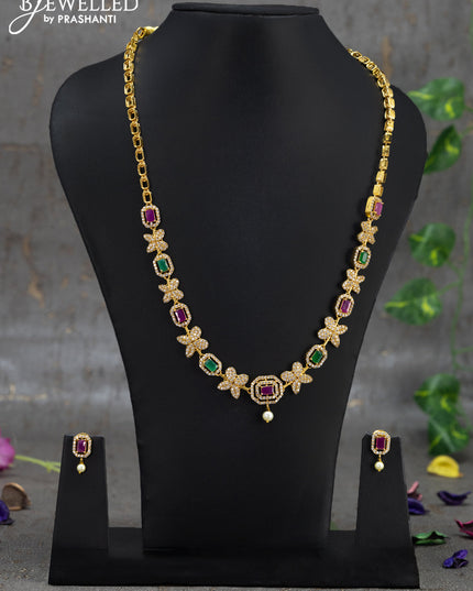 Antique haaram with kemp & cz stone and pearl hanging