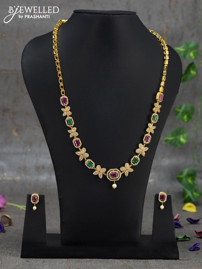 Antique haaram with kemp & cz stone and pearl hanging