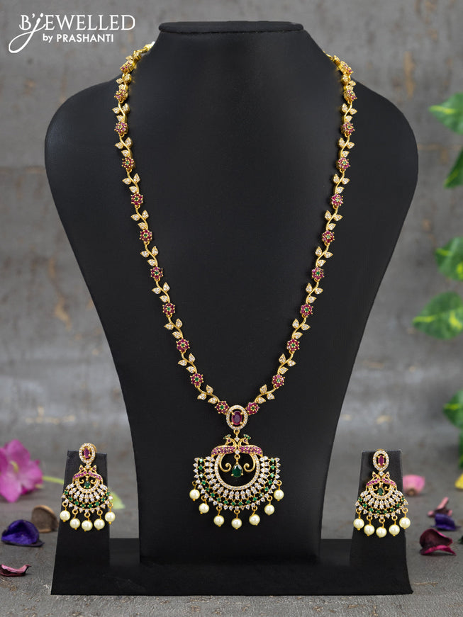 Antique haaram floral design with kemp & cz stone and pearl hangings
