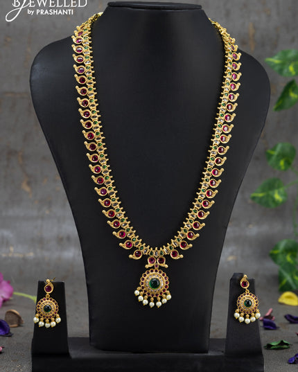 Antique haaram manga pattern with kemp & cz stone and pearl hangings