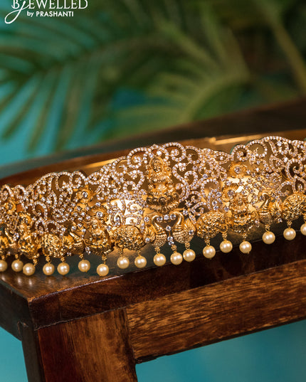 Antique bridal set lakshmi design with cz stones and pearl hangings