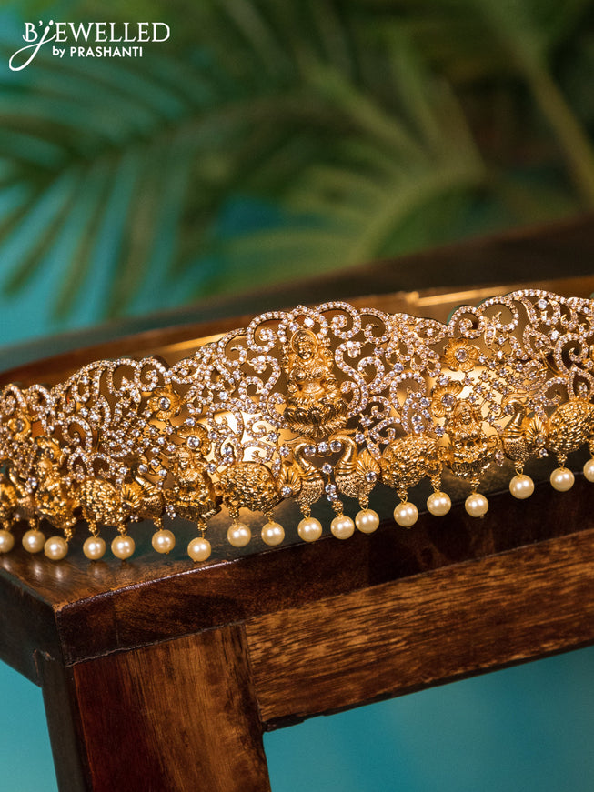 Antique bridal set lakshmi design with cz stones and pearl hangings
