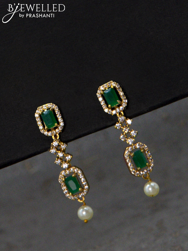 Antique necklace with emerald & cz stone and pearl hangings
