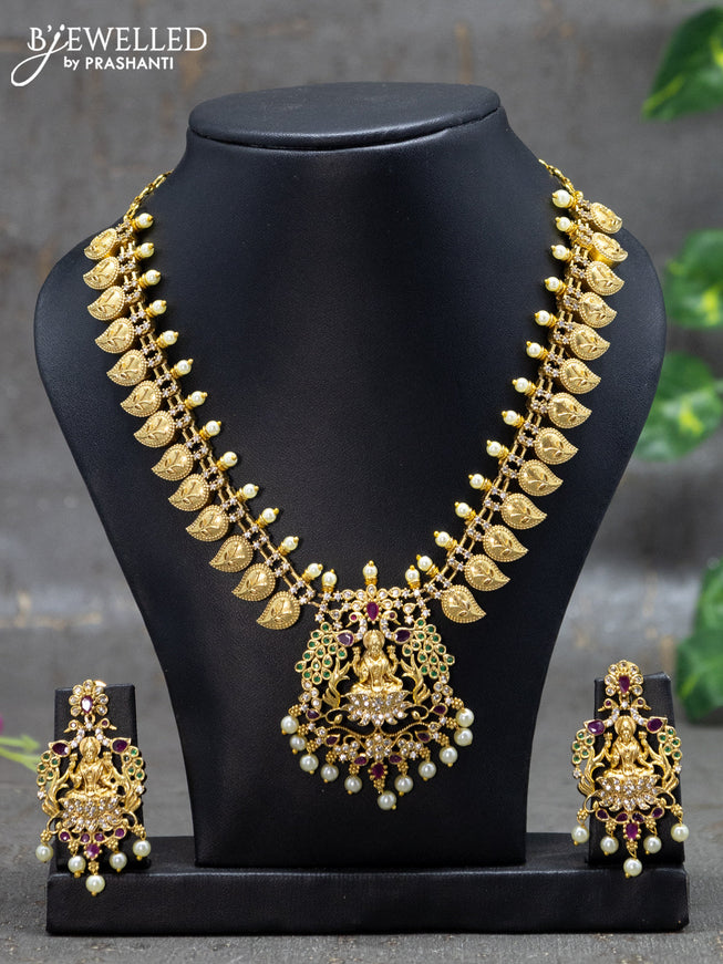 Antique necklace lakshmi & manga pattern with kemp & cz stones and pearl hangings
