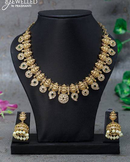 Antique necklace lakshmi design with kemp & cz stones
