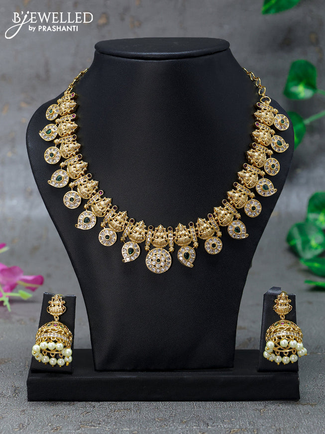 Antique necklace lakshmi design with kemp & cz stones