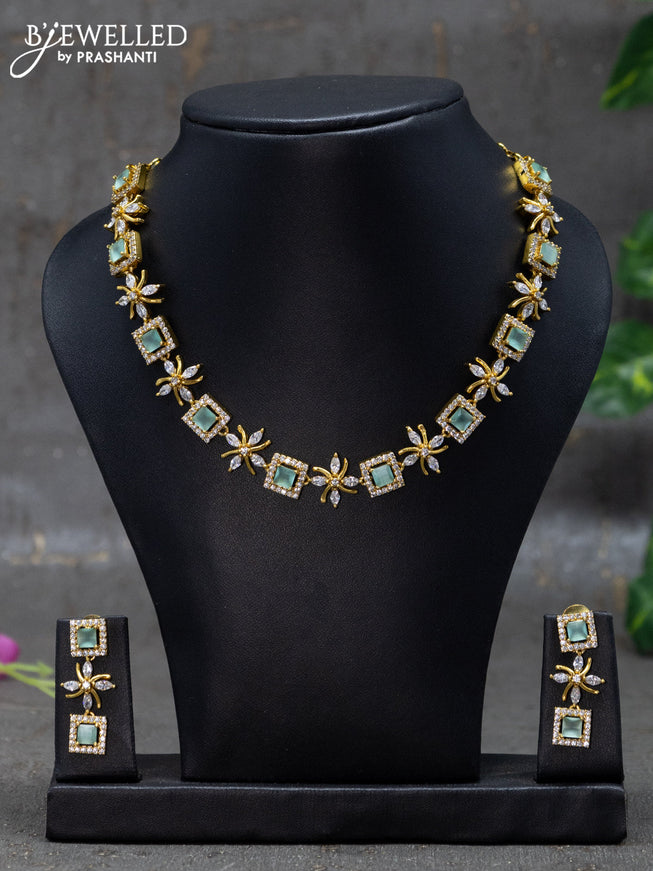 Antique necklace floral design with mint green & cz stones