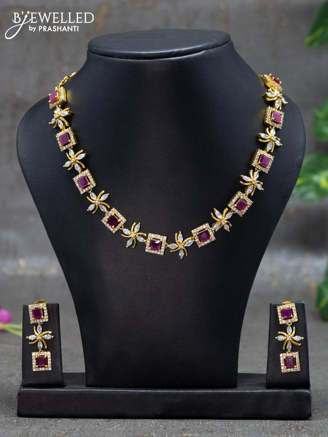 Antique necklace floral design with ruby & cz stones