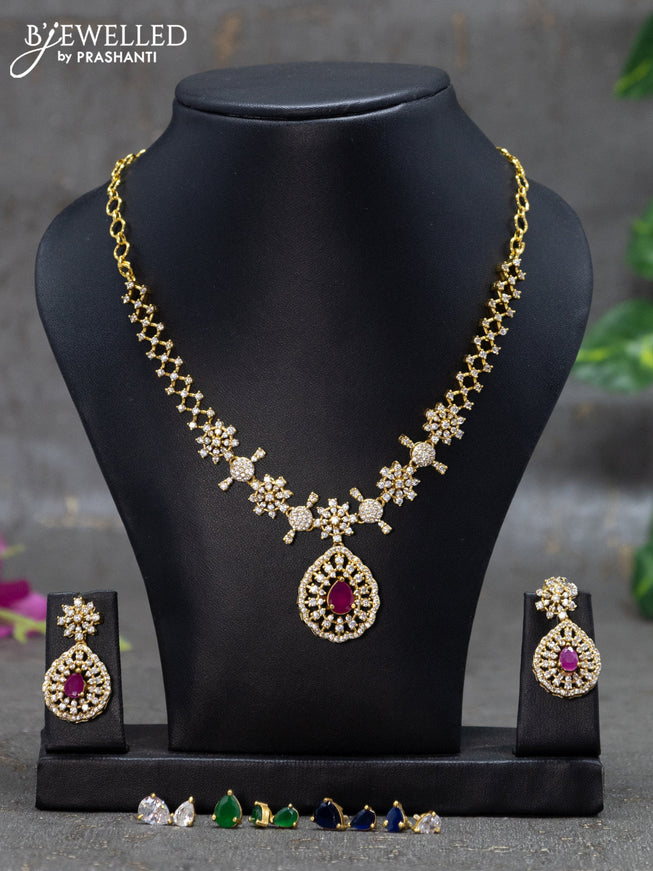 Antique simple necklace with ruby & cz stones and hangings