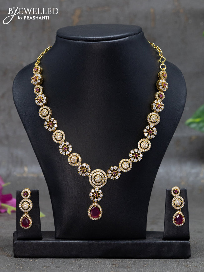 Antique Necklace with ruby & cz stones and hangings