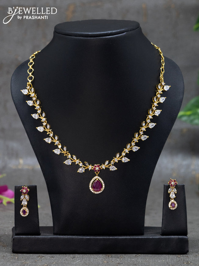 Antique Necklace leaf design with ruby & cz stones and hangings