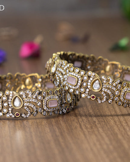 Victorian bangles peacock design with baby pink and cz stones