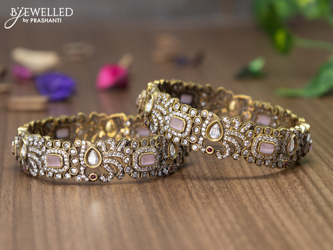 Victorian bangles peacock design with baby pink and cz stones