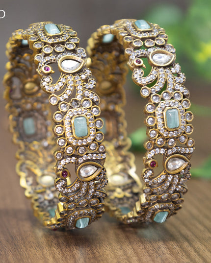 Victorian bangles peacock design with mint green and cz stones