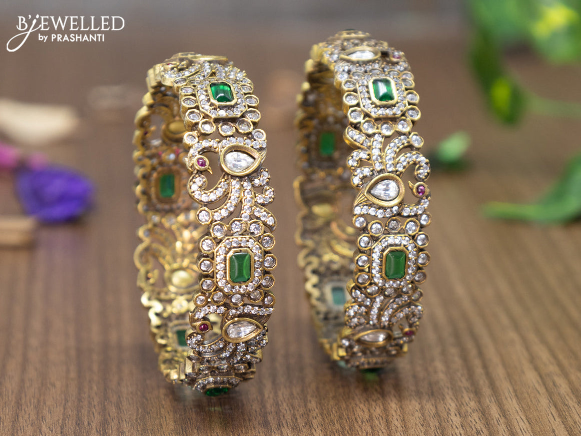 Victorian bangles peacock design with emerald and cz stones